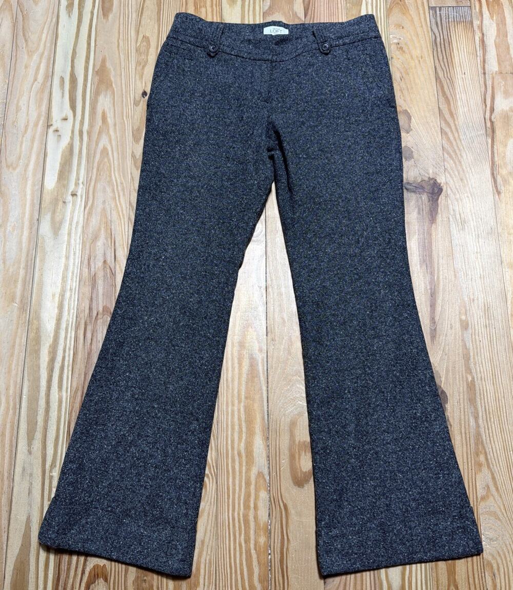 ANN TAYLOR LOFT Women's Pants Lined Sz 4P Marisa Gray Wool Silk Blend Boot Cut